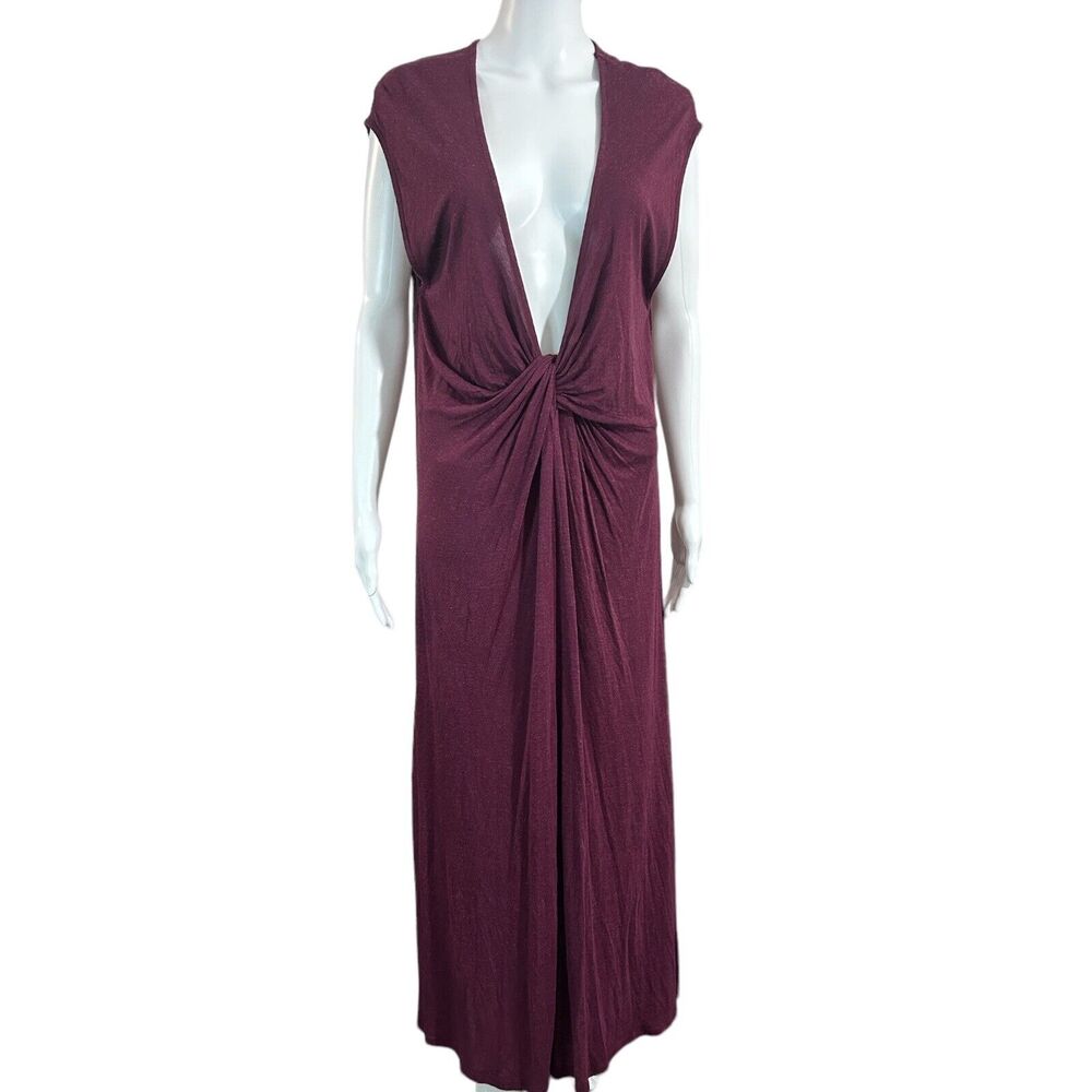Free People Beach Maxi Dress Sz S Deep V Twist Boho Festival Coastal Maroon